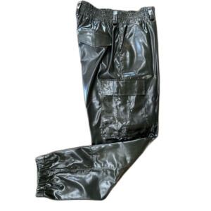 RTA Jinni High-Rise Coated Glossy Cargo Jogger Pants Olive Japanese Fabric M